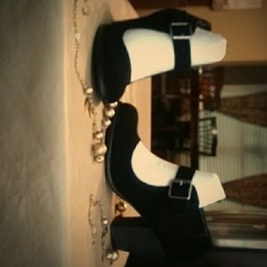 Suede, black, 3.5 inch chunky heels, MIA brand